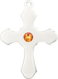 [6036SS1-STN11] Sterling Silver Cross Medal with a 3mm Topaz Swarovski stone