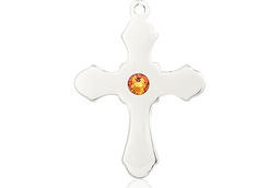 [6036SS1-STN11] Sterling Silver Cross Medal with a 3mm Topaz Swarovski stone