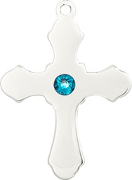 [6036SS1-STN12] Sterling Silver Cross Medal with a 3mm Zircon Swarovski stone