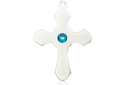 [6036SS1-STN12] Sterling Silver Cross Medal with a 3mm Zircon Swarovski stone