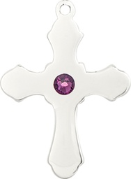 [6036SS1-STN2] Sterling Silver Cross Medal with a 3mm Amethyst Swarovski stone