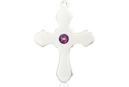 [6036SS1-STN2] Sterling Silver Cross Medal with a 3mm Amethyst Swarovski stone