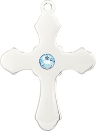 [6036SS1-STN3] Sterling Silver Cross Medal with a 3mm Aqua Swarovski stone