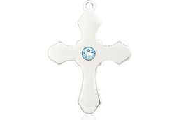 [6036SS1-STN3] Sterling Silver Cross Medal with a 3mm Aqua Swarovski stone