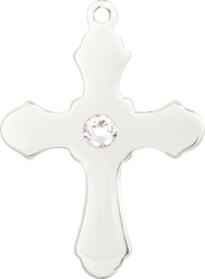 [6036SS1-STN4] Sterling Silver Cross Medal with a 3mm Crystal Swarovski stone