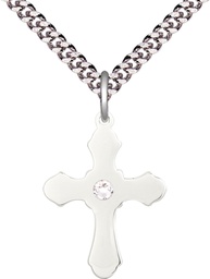 [6036SS1-STN4/24S] Sterling Silver Cross Pendant with a 3mm Crystal Swarovski stone on a 24 inch Light Rhodium Heavy Curb chain