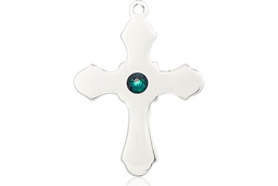 [6036SS1-STN5] Sterling Silver Cross Medal with a 3mm Emerald Swarovski stone