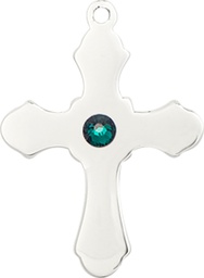 [6036SS1-STN5] Sterling Silver Cross Medal with a 3mm Emerald Swarovski stone