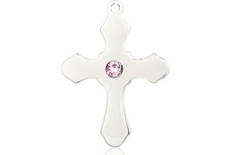 [6036SS1-STN6] Sterling Silver Cross Medal with a 3mm Light Amethyst Swarovski stone