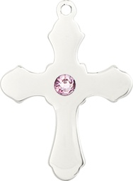 [6036SS1-STN6] Sterling Silver Cross Medal with a 3mm Light Amethyst Swarovski stone