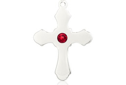 [6036SS1-STN7] Sterling Silver Cross Medal with a 3mm Ruby Swarovski stone