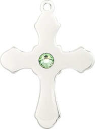 [6036SS1-STN8] Sterling Silver Cross Medal with a 3mm Peridot Swarovski stone