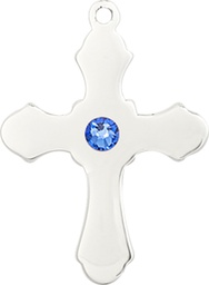 [6036SS1-STN9] Sterling Silver Cross Medal with a 3mm Sapphire Swarovski stone