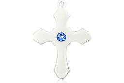 [6036SS1-STN9] Sterling Silver Cross Medal with a 3mm Sapphire Swarovski stone