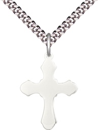 [6036SS1/24S] Sterling Silver Cross Pendant on a 24 inch Light Rhodium Heavy Curb chain