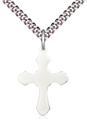 [6036SS1/24S] Sterling Silver Cross Pendant on a 24 inch Light Rhodium Heavy Curb chain