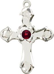 [6036SS2-STN1] Sterling Silver Cross Medal with a 3mm Garnet Swarovski stone