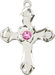 [6036SS2-STN10] Sterling Silver Cross Medal with a 3mm Rose Swarovski stone