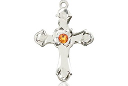 [6036SS2-STN11] Sterling Silver Cross Medal with a 3mm Topaz Swarovski stone