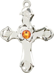 [6036SS2-STN11] Sterling Silver Cross Medal with a 3mm Topaz Swarovski stone