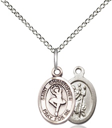 [9143SS/18SS] Sterling Silver Saint Christopher Dance Pendant on a 18 inch Sterling Silver Light Curb chain