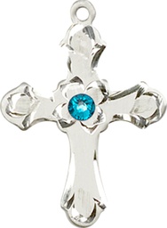 [6036SS2-STN12] Sterling Silver Cross Medal with a 3mm Zircon Swarovski stone