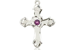 [6036SS2-STN2] Sterling Silver Cross Medal with a 3mm Amethyst Swarovski stone