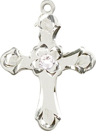 [6036SS2-STN4] Sterling Silver Cross Medal with a 3mm Crystal Swarovski stone