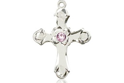 [6036SS2-STN6] Sterling Silver Cross Medal with a 3mm Light Amethyst Swarovski stone