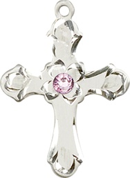 [6036SS2-STN6] Sterling Silver Cross Medal with a 3mm Light Amethyst Swarovski stone