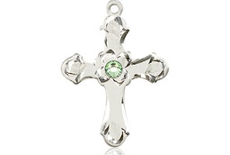 [6036SS2-STN8] Sterling Silver Cross Medal with a 3mm Peridot Swarovski stone