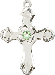 [6036SS2-STN8] Sterling Silver Cross Medal with a 3mm Peridot Swarovski stone