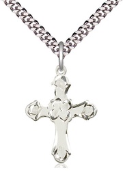 [6036SS2/24S] Sterling Silver Cross Pendant on a 24 inch Light Rhodium Heavy Curb chain
