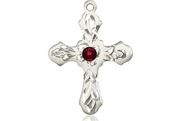 [6036SS3-STN1] Sterling Silver Cross Medal with a 3mm Garnet Swarovski stone