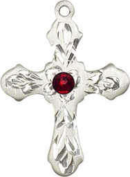 [6036SS3-STN1] Sterling Silver Cross Medal with a 3mm Garnet Swarovski stone