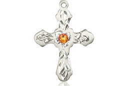 [6036SS3-STN11] Sterling Silver Cross Medal with a 3mm Topaz Swarovski stone