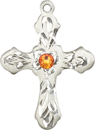 [6036SS3-STN11] Sterling Silver Cross Medal with a 3mm Topaz Swarovski stone