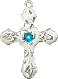 [6036SS3-STN12] Sterling Silver Cross Medal with a 3mm Zircon Swarovski stone