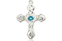 [6036SS3-STN12] Sterling Silver Cross Medal with a 3mm Zircon Swarovski stone