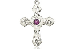 [6036SS3-STN2] Sterling Silver Cross Medal with a 3mm Amethyst Swarovski stone