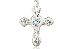 [6036SS3-STN3] Sterling Silver Cross Medal with a 3mm Aqua Swarovski stone