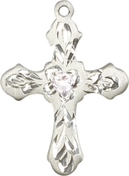 [6036SS3-STN4] Sterling Silver Cross Medal with a 3mm Crystal Swarovski stone