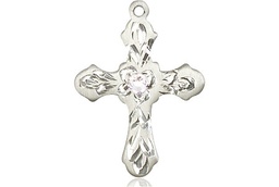 [6036SS3-STN4] Sterling Silver Cross Medal with a 3mm Crystal Swarovski stone