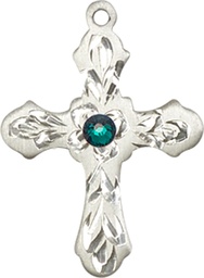 [6036SS3-STN5] Sterling Silver Cross Medal with a 3mm Emerald Swarovski stone