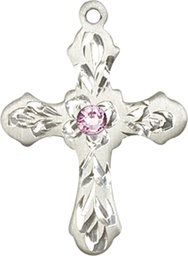 [6036SS3-STN6] Sterling Silver Cross Medal with a 3mm Light Amethyst Swarovski stone