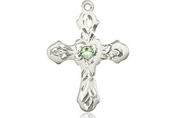 [6036SS3-STN8] Sterling Silver Cross Medal with a 3mm Peridot Swarovski stone