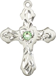 [6036SS3-STN8] Sterling Silver Cross Medal with a 3mm Peridot Swarovski stone