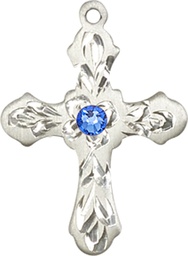 [6036SS3-STN9] Sterling Silver Cross Medal with a 3mm Sapphire Swarovski stone