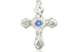 [6036SS3-STN9] Sterling Silver Cross Medal with a 3mm Sapphire Swarovski stone