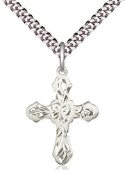 [6036SS3/24S] Sterling Silver Cross Pendant on a 24 inch Light Rhodium Heavy Curb chain